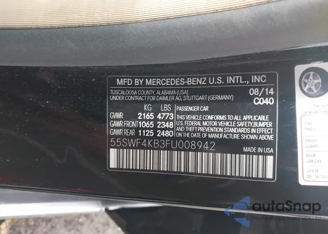 2015 Mercedes-Benz C 300 Luxury 4Matic из США, поврежденный, VIN 55SWF4KB3FU008942